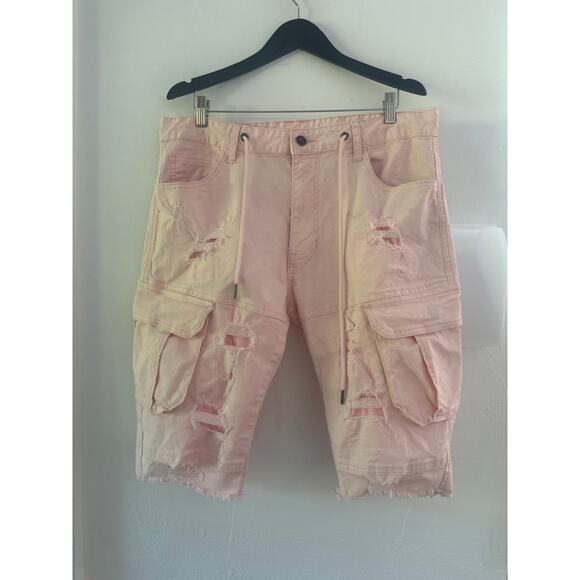 Smoke rise 12" SLIM disstressed rip and repaired twill shirts BRUSHED PINK Sz 38 - Picture 3 of 10